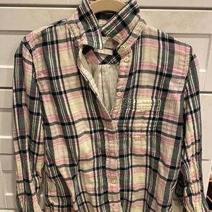 J crew flannel button up green , pink 00